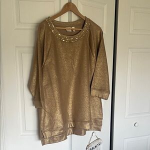 Chico's Gold Tunic with Embellished Neckline